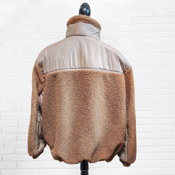 H&M Brown Sherpa Fleece Half-Zip Pullover Jacket | Oversized Teddy Zip Pocket - Picture 4 of 9